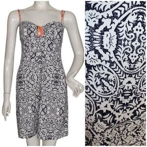 TOMMY BAHAMA Dress, S, Bandeau/Spaghetti straps, Black/White/Coral Accent